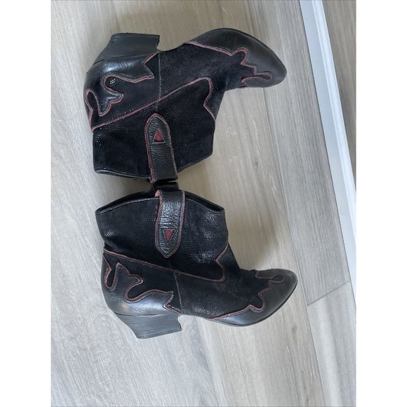 ISOLA 6406001 Women's Bootie Western Ankle Boots Black Red Leather Size 6 - Picture 6 of 12